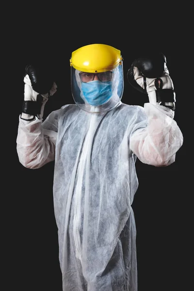 Médecin Chirurgien Scientifique Avec Des Gants Boxe Prêts Combattre Virus — Photo