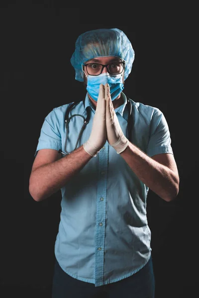 Medische Arts Verpleegkundige Chirurg Psycholoog Werken Met Beschermende Masker Bril — Stockfoto