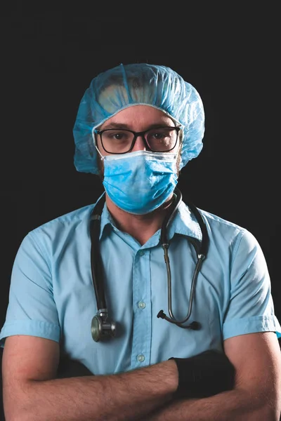 Médico Enfermero Cirujano Psicólogo Que Trabaja Con Máscara Protectora Anteojos — Foto de Stock
