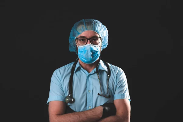 Orvos Nővér Sebész Pszichológus Dolgozik Védő Maszk Szemüveg Kesztyű Segít — Stock Fotó