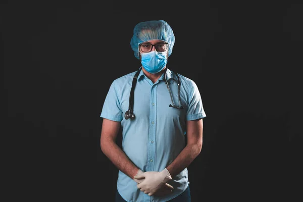 Medical Doctor Nurse Surgeon Psychologist Working Protective Mask Glasses Gloves — Stock Photo, Image