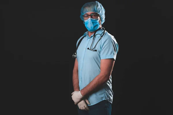 Medische Arts Verpleegkundige Chirurg Psycholoog Werken Met Beschermende Masker Bril — Stockfoto