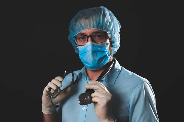 Medische Arts Verpleegkundige Chirurg Psycholoog Werken Met Beschermende Masker Bril — Stockfoto