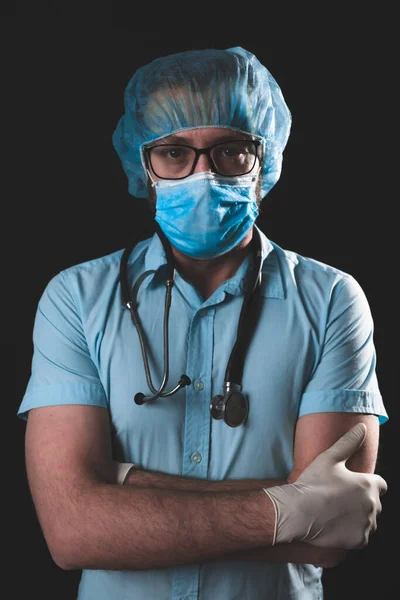 Arzt Krankenschwester Chirurg Psychologe Der Mit Schutzmaske Brille Und Handschuhen — Stockfoto