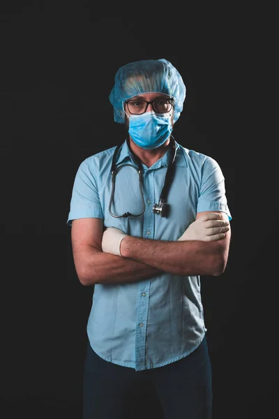 Orvos Nővér Sebész Pszichológus Dolgozik Védő Maszk Szemüveg Kesztyű Segít — Stock Fotó
