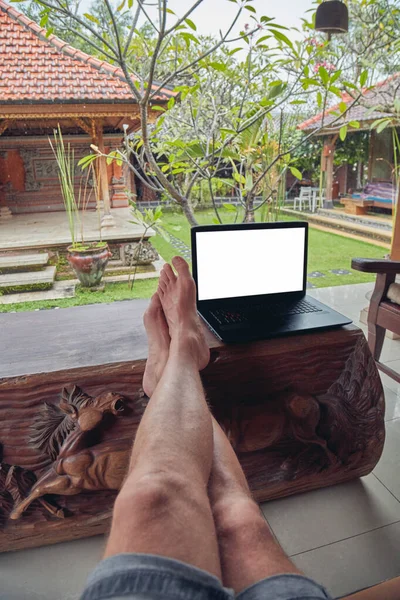 Freelancer Working Home Porch Modern Job Employment Remote Work Isolation — Stock Photo, Image
