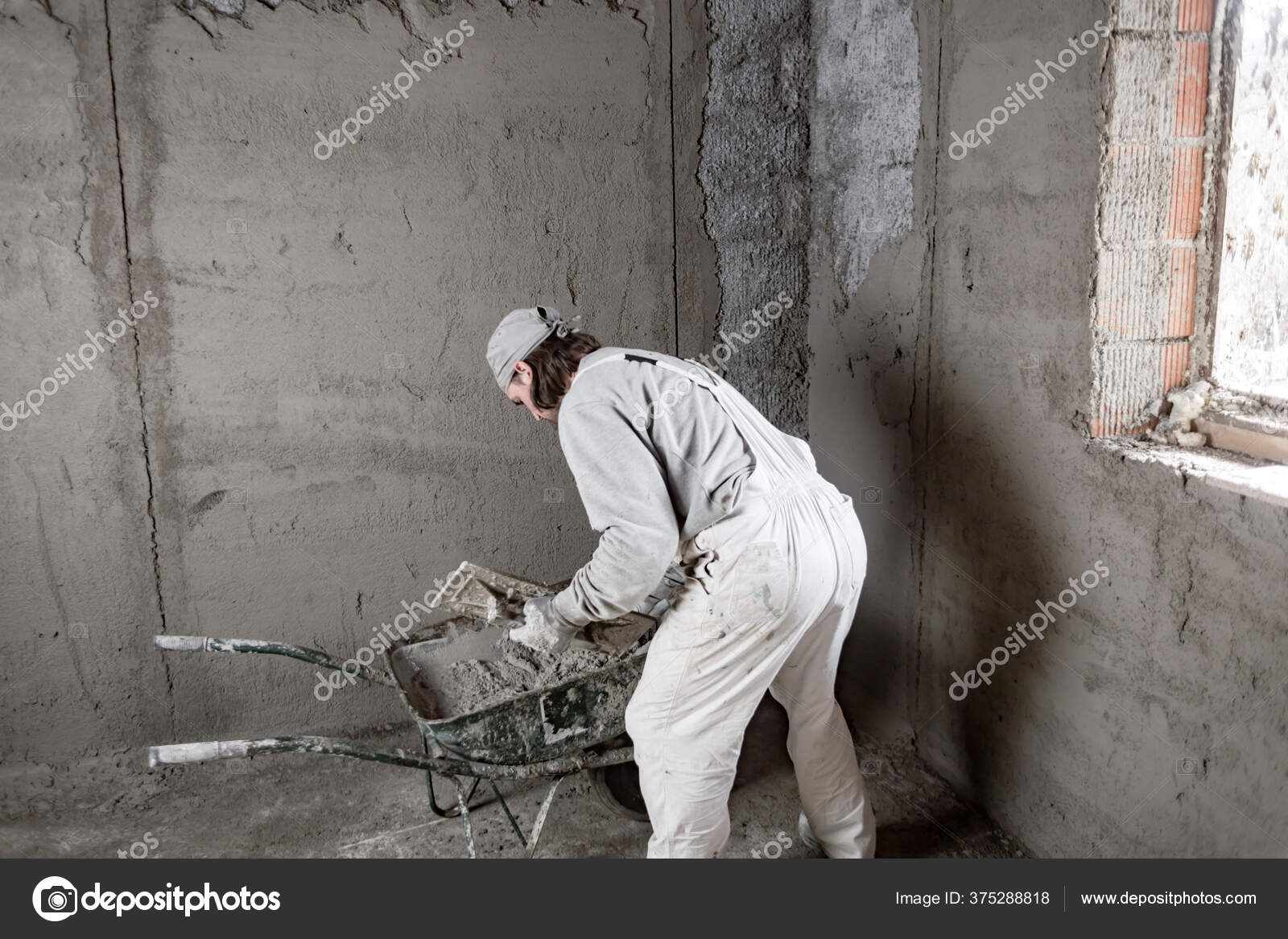 Real Construction Worker Making Wall New House Stock Photo by