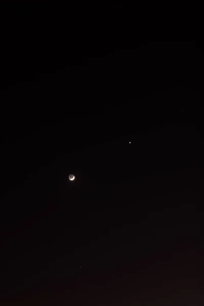 Jeune Lune Vénus Dans Ciel Nocturne Sombre — Photo