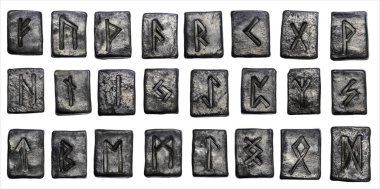 Beyaz arkaplanda 24 siyah çömlek İskandinav mührü izole edildi