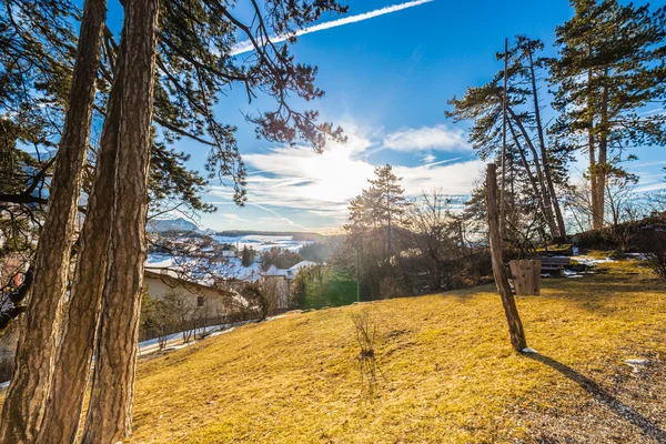 Hiver Paysage Alpin Italie Village Montagne Sommets Enneigés — Photo