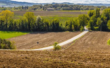 Toskana ve Emilia appenine kırsal sürülmüş alanları ile serpantin yol