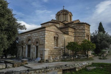 Ancient Agora Atina, Yunanistan'da Odeon Agrippa heykeller