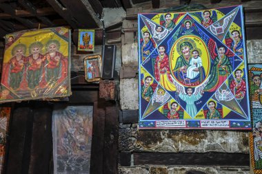 Tigray, Etiyopya - 11 Ocak: Tigray bölgesinde, Etiyopya üzerinde 11 Ocak 2018 Debre Damo manastır kilisenin iç.