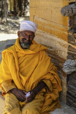 Tigray, Etiyopya - 11 Ocak: Portre bir Ortodoks Hıristiyan rahip kayalığın Manastırı Debre Damo 11 Ocak 2018 üzerinde Tigray bölgesinde, Etiyopya.