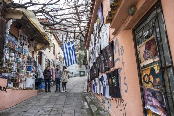 Atenas Grecia Diciembre Gente Compra Recuerdos Una Tienda Atenas Diciembre — Foto de Stock