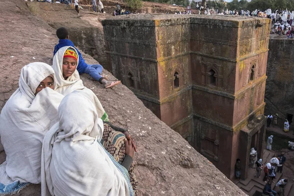 Lalibela Etiopia Stycznia Pielgrzymów Bet Giyorgis Jeden Wykute Skale Kościoły — Zdjęcie stockowe