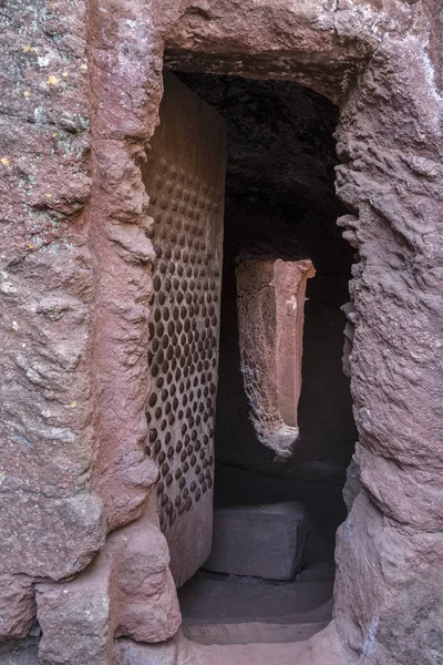 Bir Giriş Kapısı Lalibela Kaya Kazısı Kiliseler Için Ayrıntı Etiyopya — Stok fotoğraf