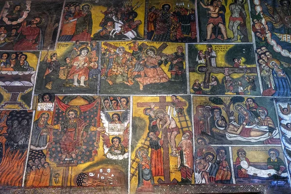 Gondar Etiopía Enero Interior Pintado Con Frescos Iglesia Debra Berhan — Foto de Stock