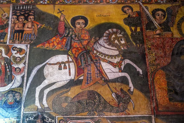 Gonder Etiopia Stycznia Wnętrza Malowane Freski Kościele Debra Berhan Selassie — Zdjęcie stockowe