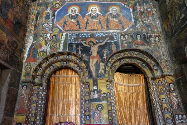 Gondar Etiopien Januari Interiör Målade Fresker Den Kyrkan Debra Berhan — Stockfoto