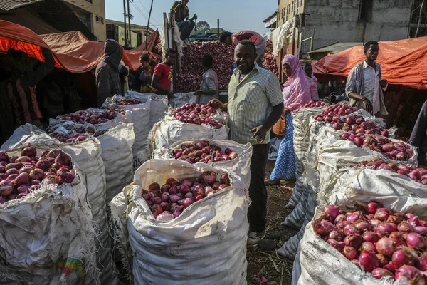 Bahir Dar Amhara Regionen Etiopien Januari Oidentifierad Man Sälja Lök — Stockfoto