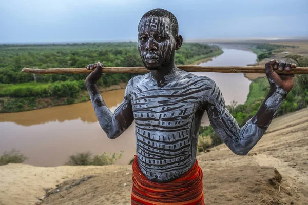 Omo Vadisi Etiyopya Ocak Tanımlanamayan Karo Adam Omo Nehir Omo — Stok fotoğraf