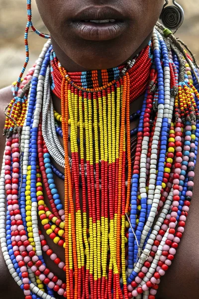 Close Woman Arbore Tribe Traditional Jewelry Omo Valley Ethiopia — Stock Photo, Image