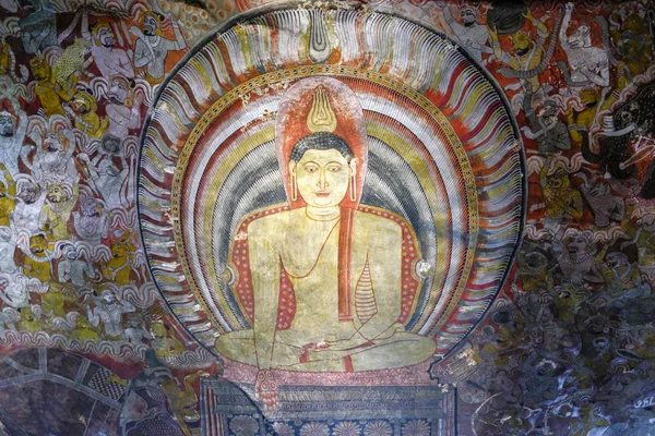 Дамбулла Шри Ланка Февраль 2020 Будда Нарисован Пещерном Храме Дамбулла — стоковое фото
