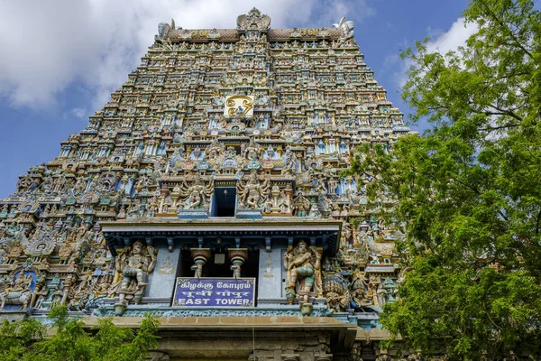 Madurai Indien Mars 2020 Gopuram Hindu Meenakshi Amman Templet Den Royaltyfria Stockbilder