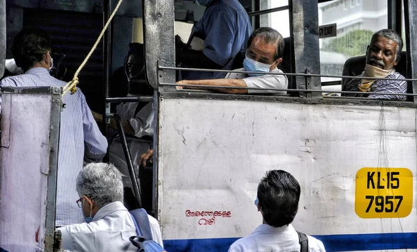 Kochi India May 2020 People Mask Bus Confinement Due Covid — Stock Photo, Image