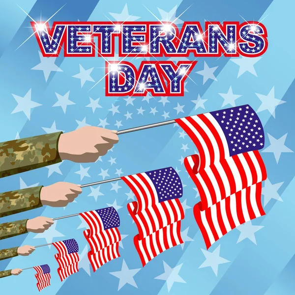 Militärangehörige mit amerikanischer Flagge beim jährlichen Veteranentag — Stockvektor