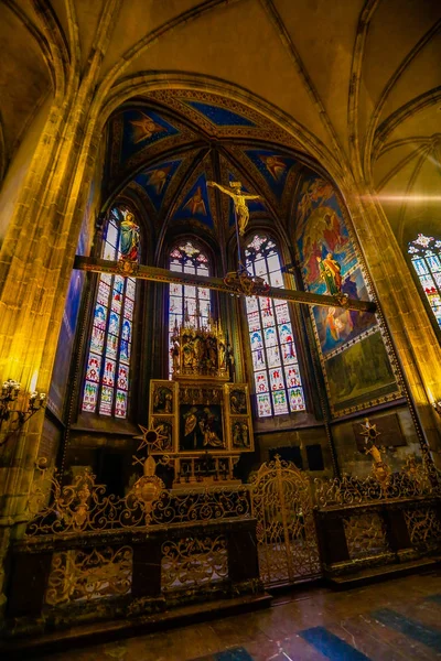 Szent Vitus Katedrális Prágában Belülről Kilátás — Stock Fotó