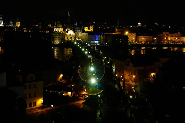 Noc Praga Most Karola Widok Góry — Zdjęcie stockowe