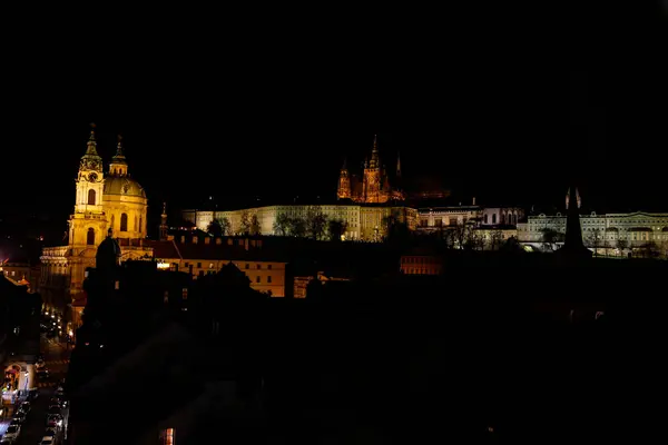 Night Prague Autumn View Powder Gate — Stock Photo, Image