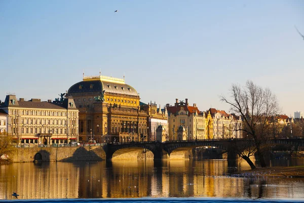 Prague National Theatre River Autumn — Stock Photo, Image
