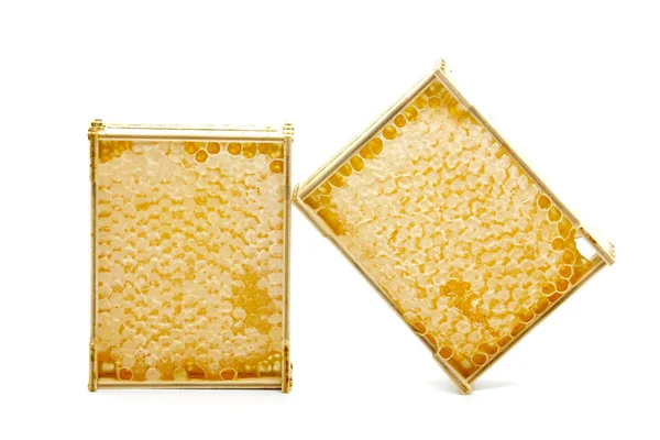 Honeycombs Wooden Frame White Background — Stock Photo, Image