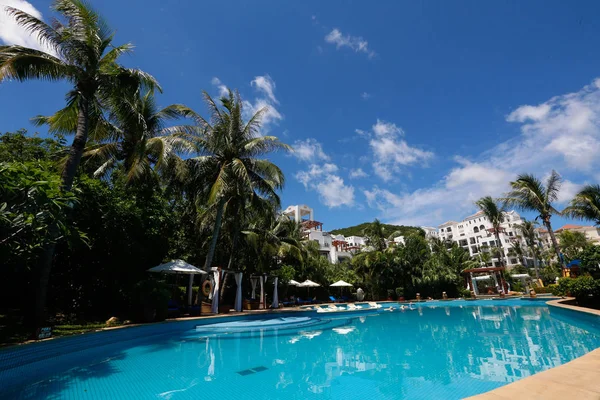 Piscine Chaises Longues Parasols Sous Les Tropiques Midi — Photo