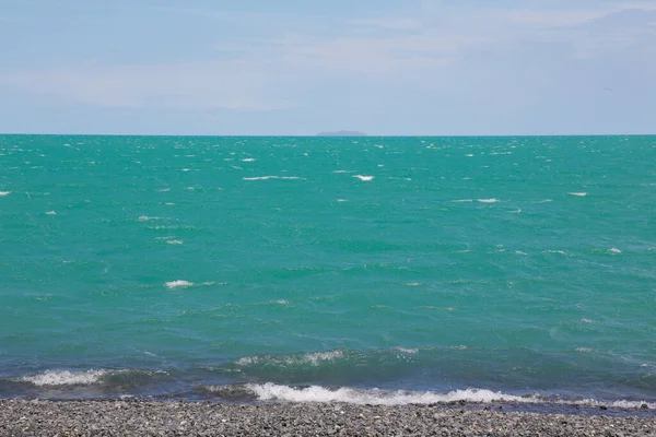 Côte Lac Alakol Avec Rivage Couvert Galets Volcaniques — Photo