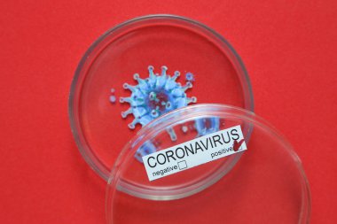 A picture of a coronavirus drawn in a Petri dish on a red background clipart