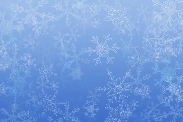 Snowfall background made of snowflakes.White snowflakes on blue
