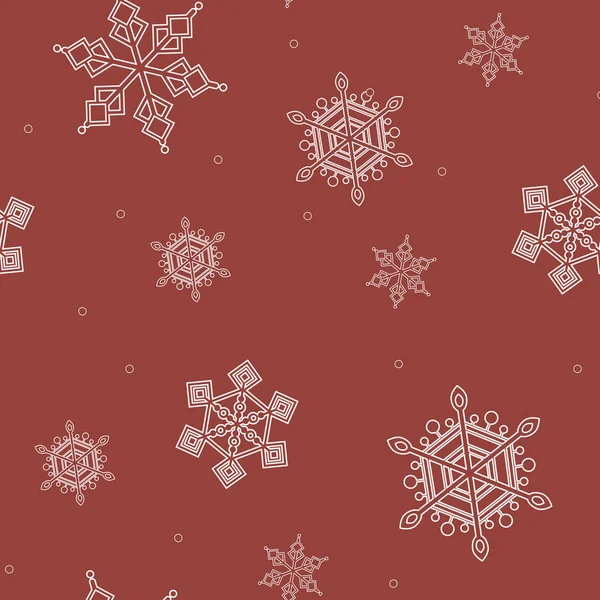 A seamless pattern with white outline snowflakes on a red backgr — Stok Vektör