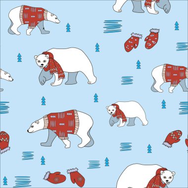 Kazaklı kutup ayılarının olduğu kusursuz bir Noel deseni.