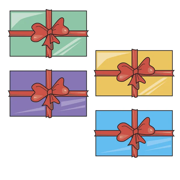 Cajas de regalo con lazo para cumpleaños. Navidad, San Valentín . — Archivo Imágenes Vectoriales