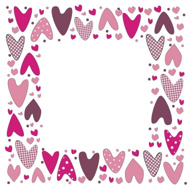 Metin için yeri olan kalpler çerçevesi, şirin pembe bir polka vektörü. 