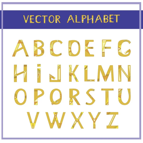 Ein niedliches Großbuchstabenalphabet aus gelben Buchstaben für Baby und Kinder, — Stockvektor