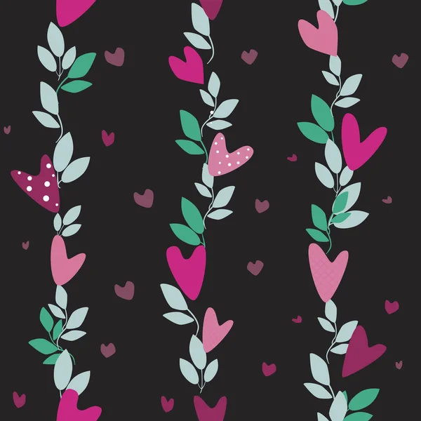 Um padrão sem costura com folhas verdes e coração como uma flor em um — Vetor de Stock