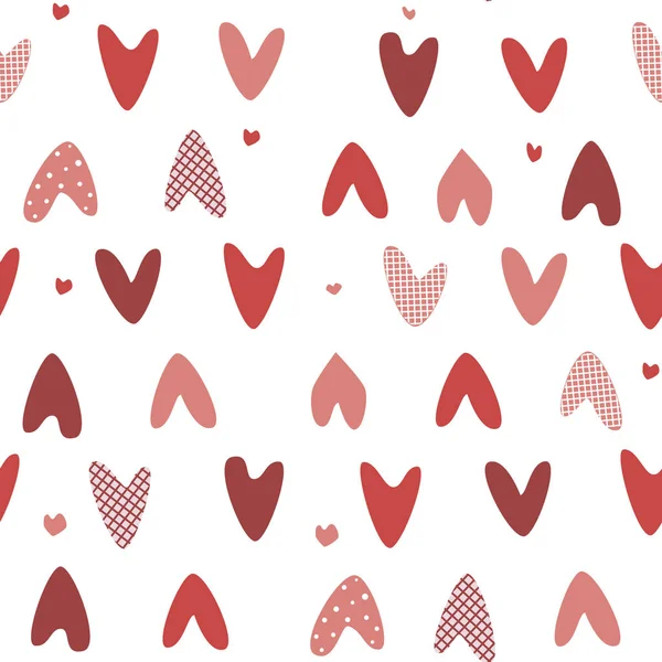 Płynny wzór z czerwonymi sercami z geometrycznymi wzorami, — Wektor stockowy