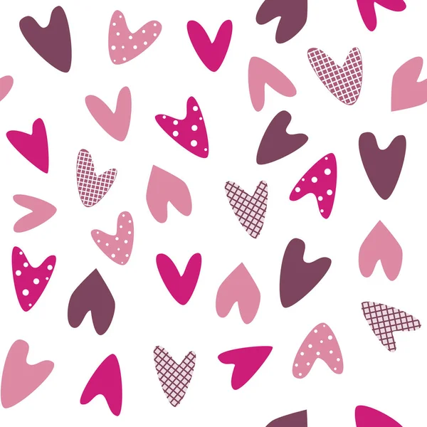 Płynny wzór z uroczym różowym sprawdzone serca i kropki polka — Wektor stockowy