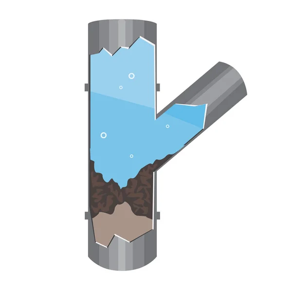 Ein verstopftes Rohr und ein Klempnerausschnitt isoliert auf weißem Grund — Stockvektor