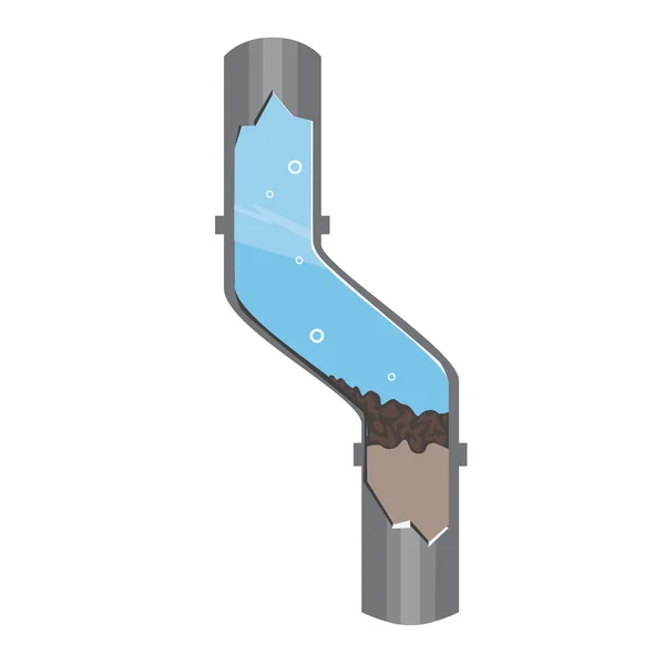 白い背景に隔離されたゴミで詰まった排水管 — ストックベクタ